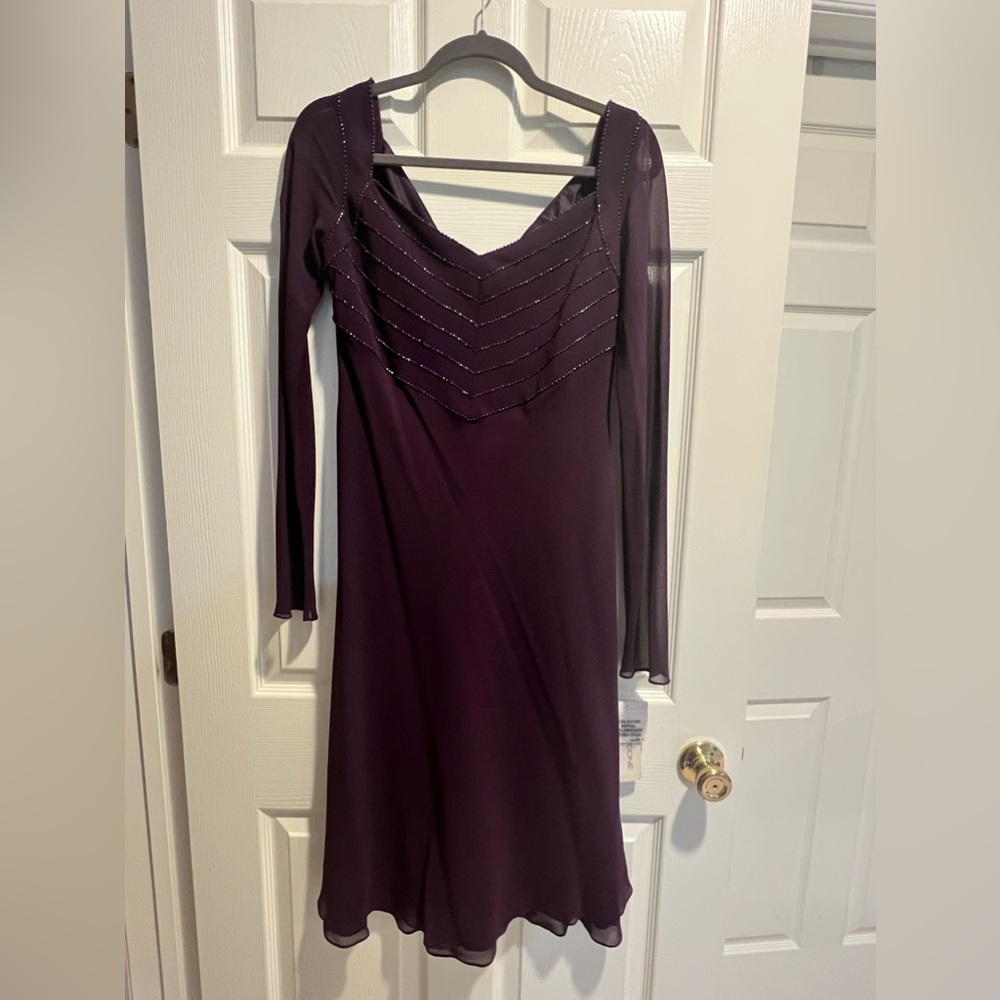 Evan-Piccone Formal Purple Dress Long Sleeves with Bling Size 8 NWT